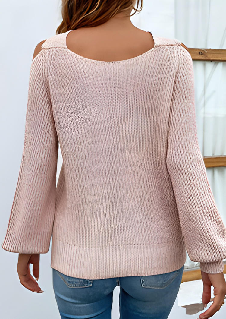 Criss-Cross Cold Shoulder Sweater - Pink