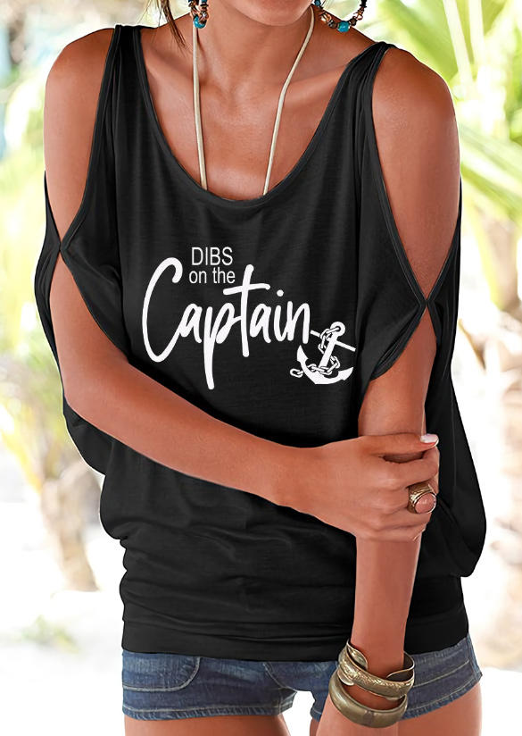 Blouses Dibs On The Captain Anchor Cold Shoulder Blouse in Black. Size: M,S
