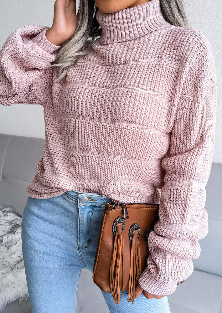 Sweaters Knitted Turtleneck Drop Shoulder Sweater in Pink. Size: L