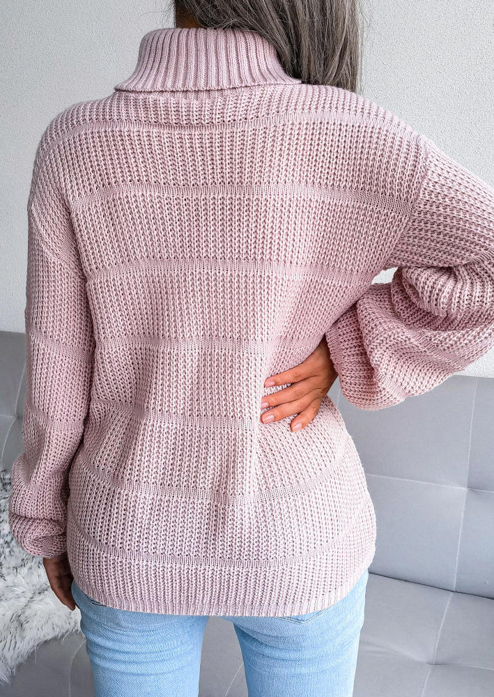 Knitted Turtleneck Drop Shoulder Sweater - Pink