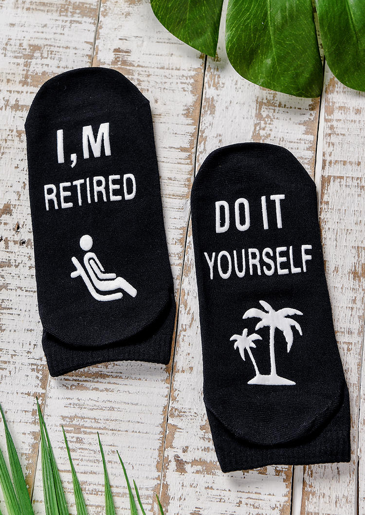 

Crew Socks Do It Yourself I'm Retired Coconut Tree Crew Socks in Black. Size