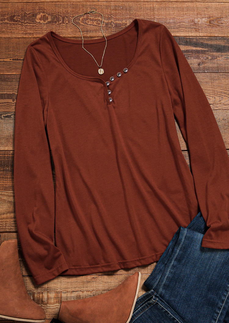 

Blouses Button Long Sleeve Casual Blouse in Light Brown. Size: ,M,L,XL