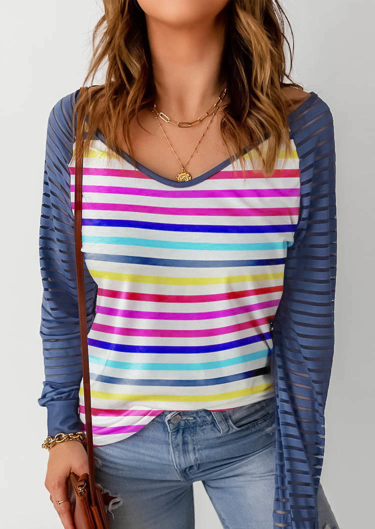 

Blouses Colorful Striped Long Sleeve Blouse in Multicolor. Size: M