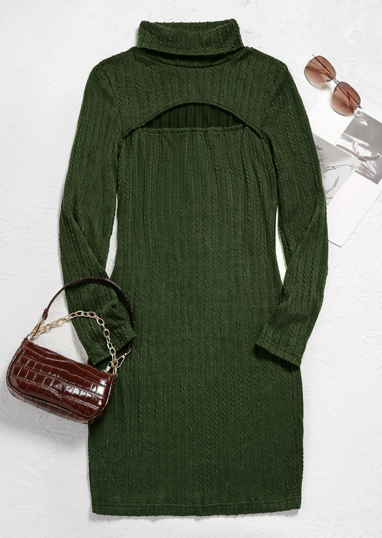 Bodycon Dresses Hollow Out Knitted Long Sleeve Bodycon Dress - Army Green in Green. Size: L,S,XL