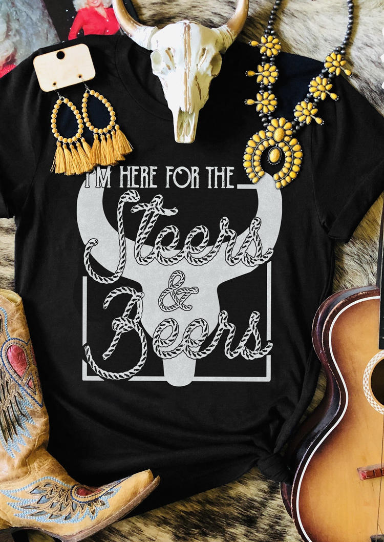 T-shirts Tees I'm Here For The Steers & Beers T-Shirt Tee in Black. Size: L,S