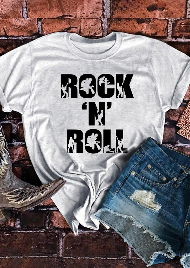 

T-shirts Tees Rock And Roll O-Neck T-Shirt Tee - Light Grey in Gray. Size