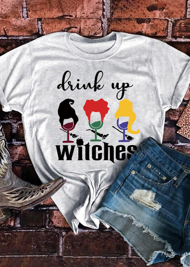 

T-shirts Tees Drinks Up Witches O-Neck T-Shirt Tee - Light Grey in Gray. Size: L,,XL