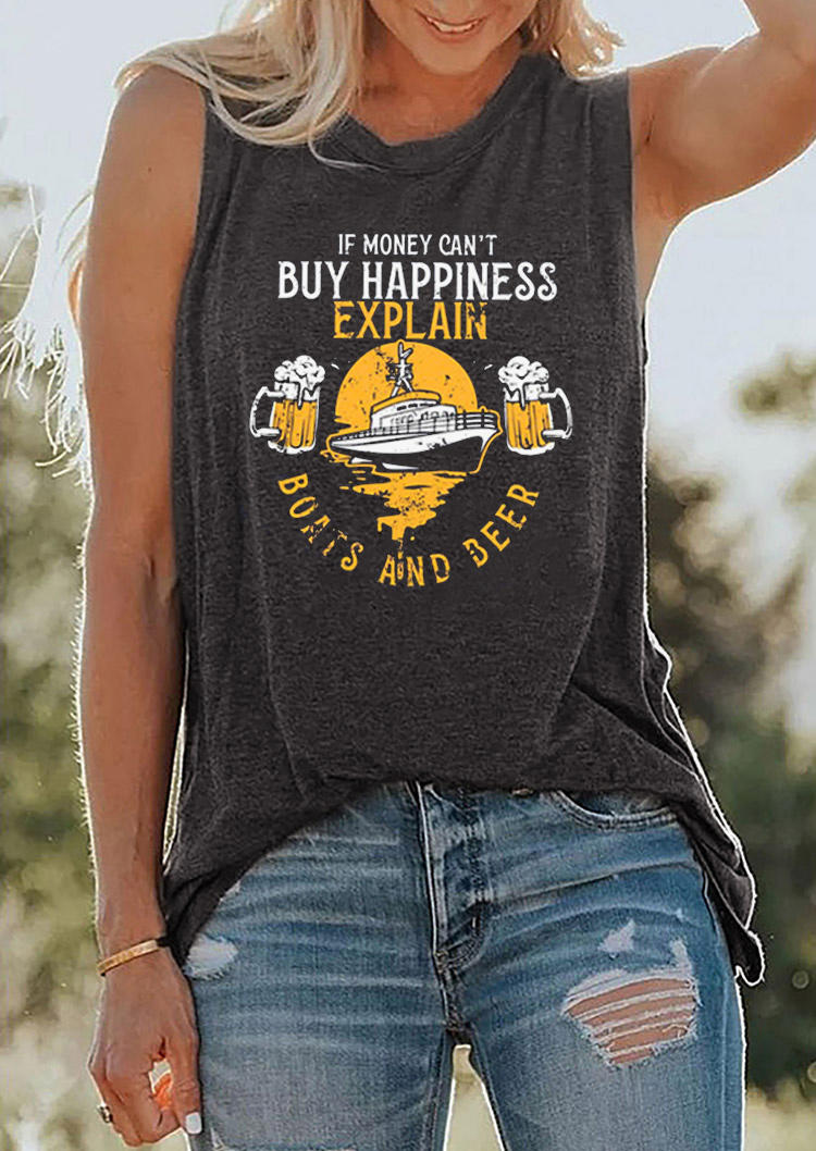 Tank Tops If Money Can't Buy Happiness Explain Boats & Beer Tank Top - Dark Grey in Gray. Size: M