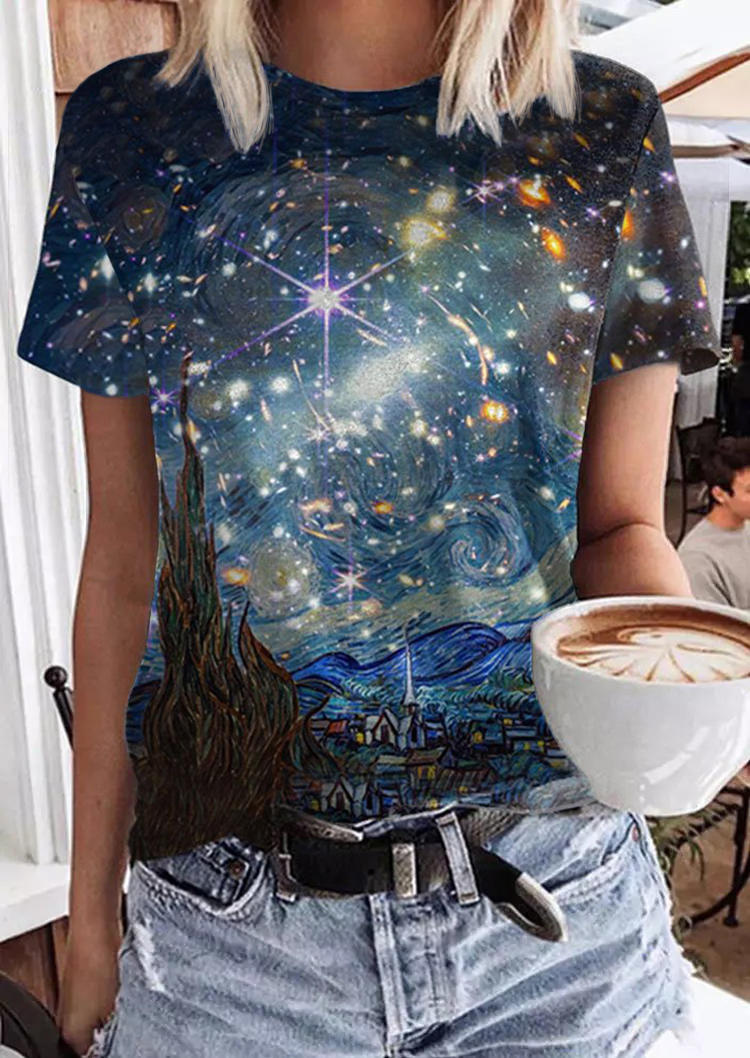 

Blouses Starry Sky O-Neck Casual Blouse in Multicolor. Size: ,M,L,XL