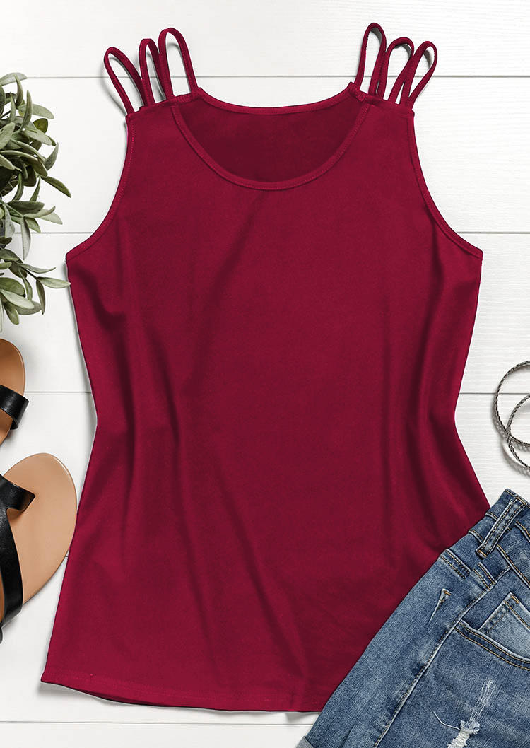 Tank Tops Hollow Out Spaghetti Strap Casual Camisole - Burgundy in Red. Size: L