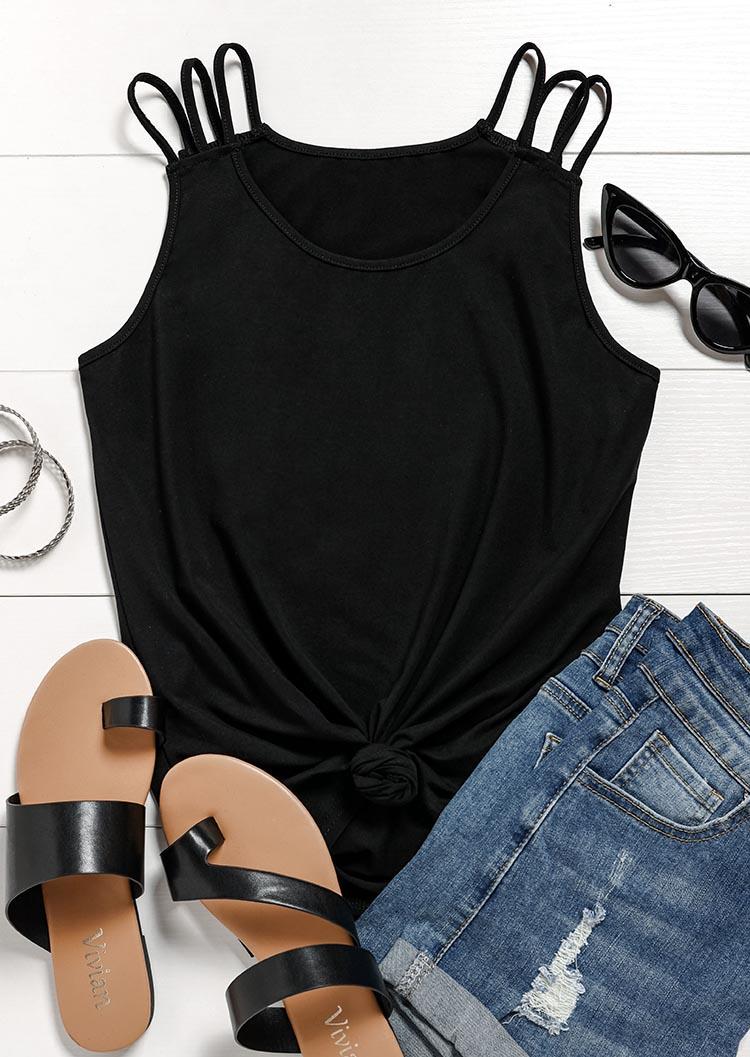 Hollow Out O-Neck Casual Tank - Black