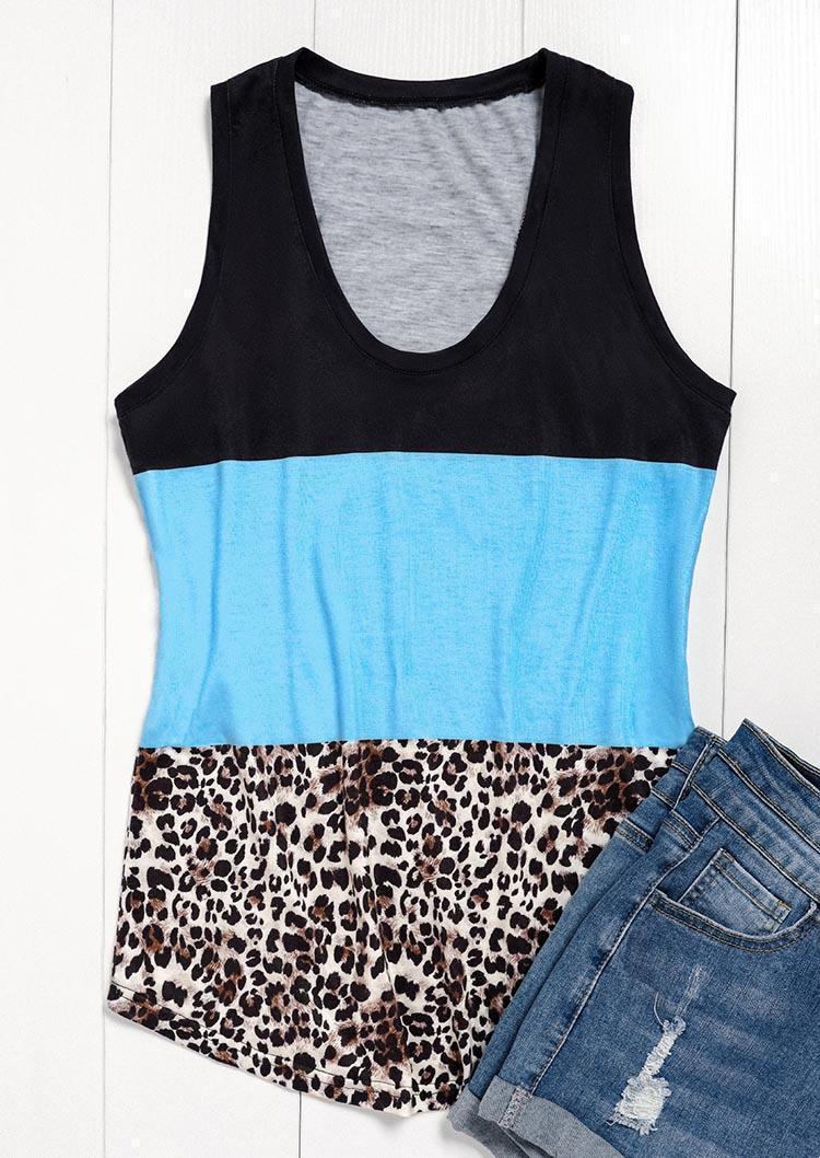 

Tank Tops Leopard Color Block Casual Tank Top - Light Blue in Blue. Size