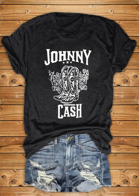 

T-shirts Tees Johnny Cash Boots Floral T-Shirt Tee in Gray. Size: L