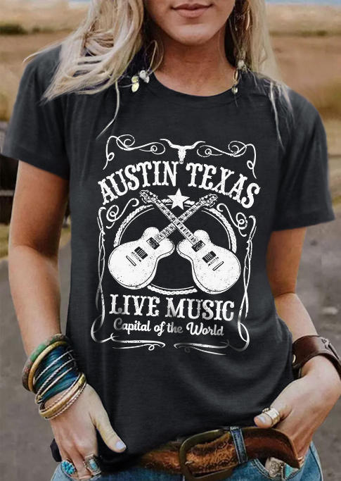 T-shirts Tees Austin Texas Live Music Capital Of The World T-Shirt Tee in Black. Size: L,M,S,XL