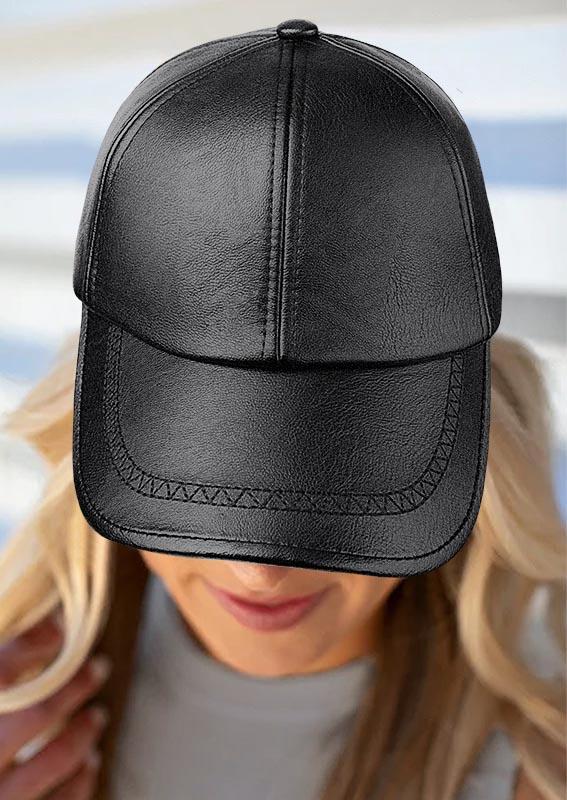 

Hats PU Leather Adjustable Baseball Cap in Black. Size