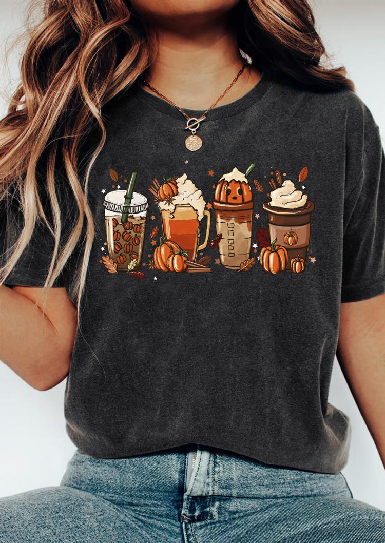 Halloween Pumpkin Drink T-Shirt Tee - Dark Grey