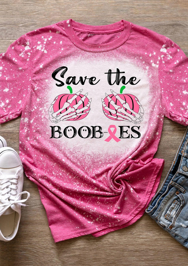 

T-shirts Tees Save The Boobies Skeleton Hand Bleached T-Shirt Tee in Pink. Size: ,M,L,XL