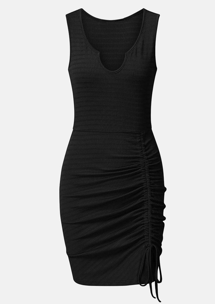 Bodycon Dresses Drawstring Notched Neck Bodycon Dress in Black. Size: L,M,S,XL