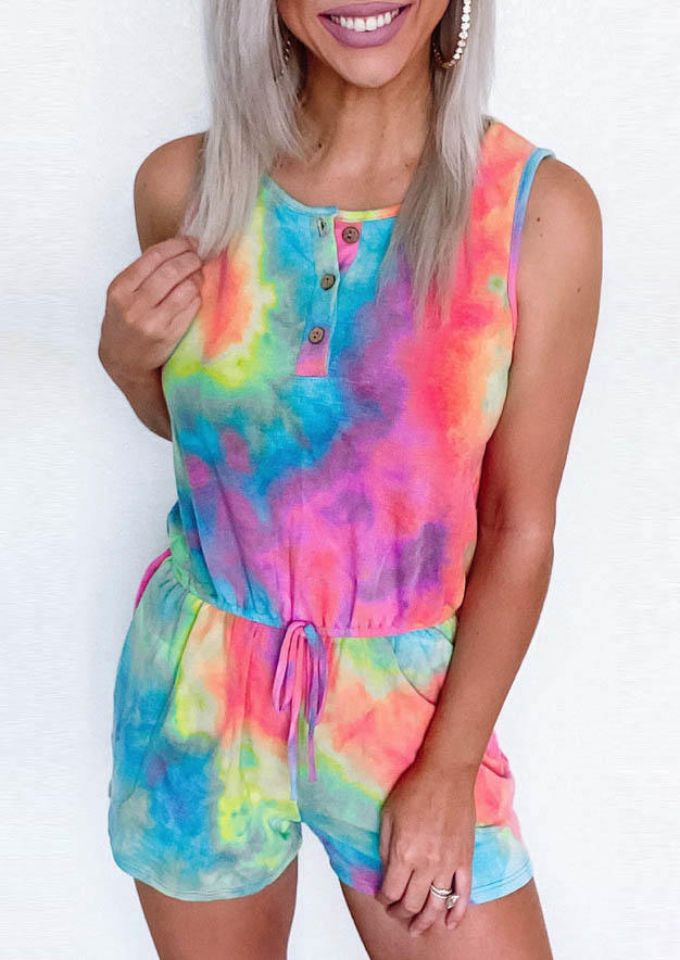 

Jumpsuits & Rompers Tie Dye Button Pocket Sleeveless Romper in Multicolor. Size