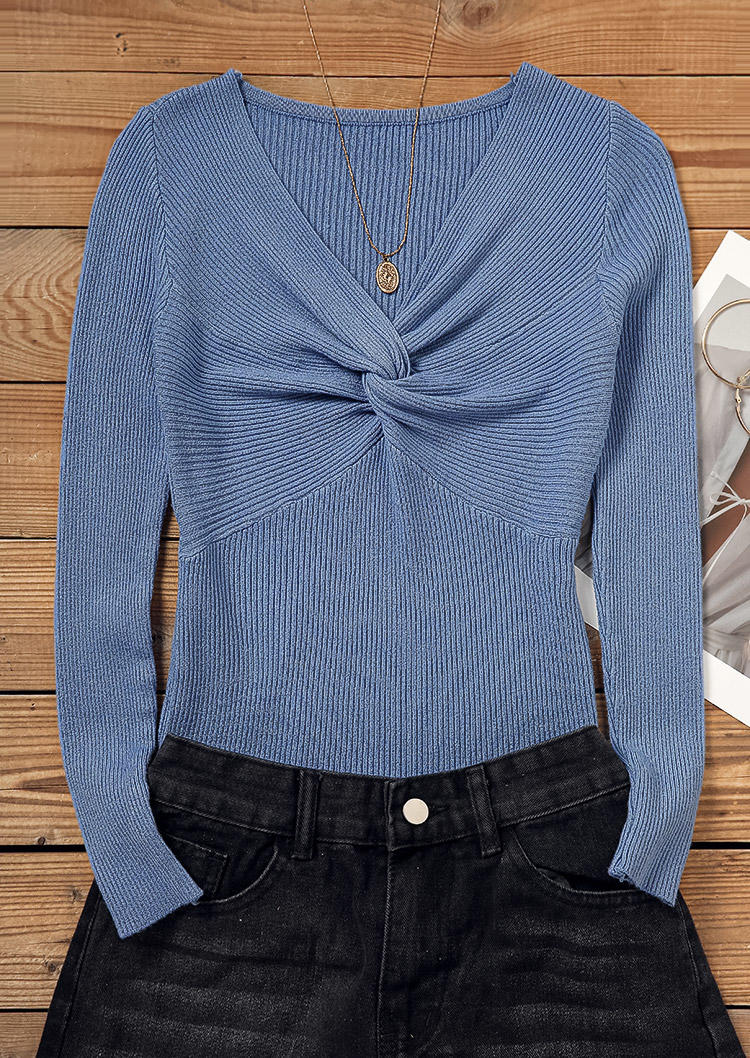 Blouses Twist Long Sleeve Casual Blouse in Blue. Size: L