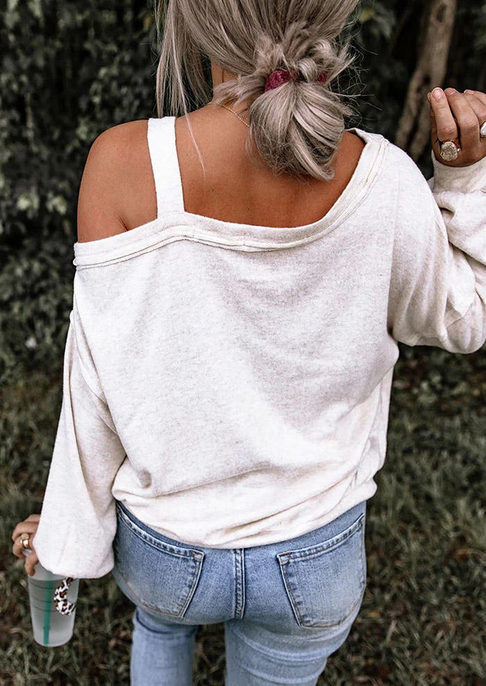 It's Fall Y'all Pumpkin One Sided Cold Shoulder Blouse - White