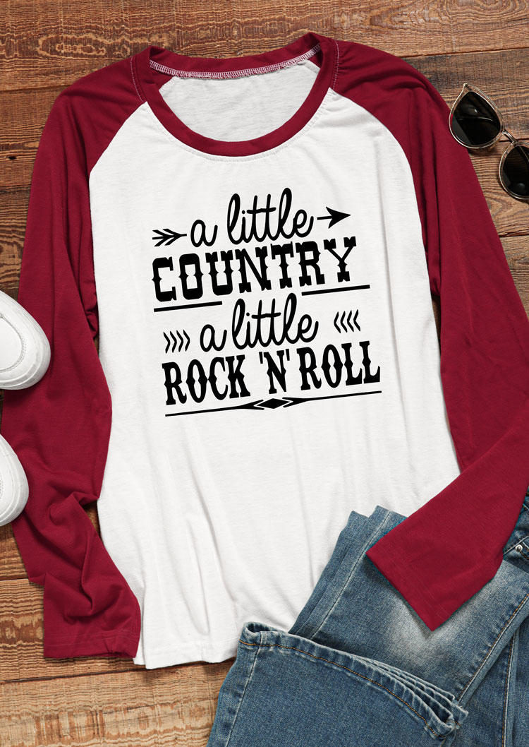 T-shirts Tees A Little Country A Little Rock 'N' Roll Raglan Sleeve T-Shirt Tee in White. Size: L,M,S,XL