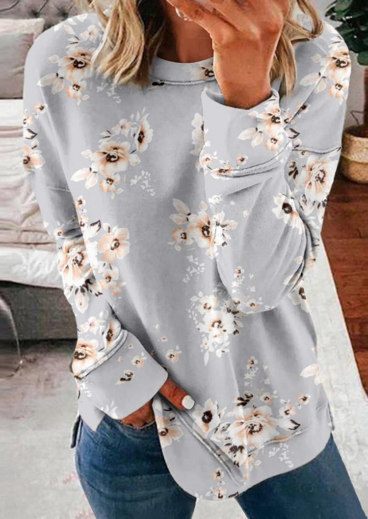 Floral Long Sleeve O-Neck Blouse