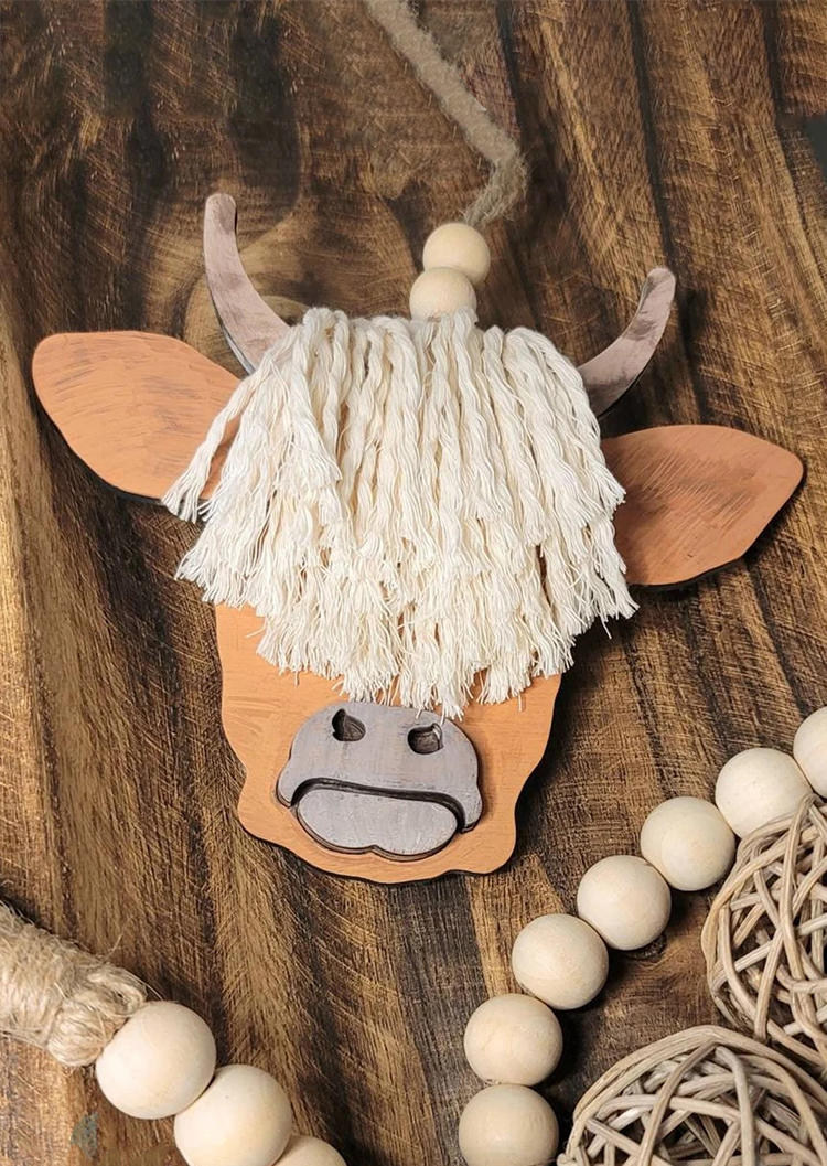 

Highland Cattle Tassel Pendant Ornament in Multicolor. Size