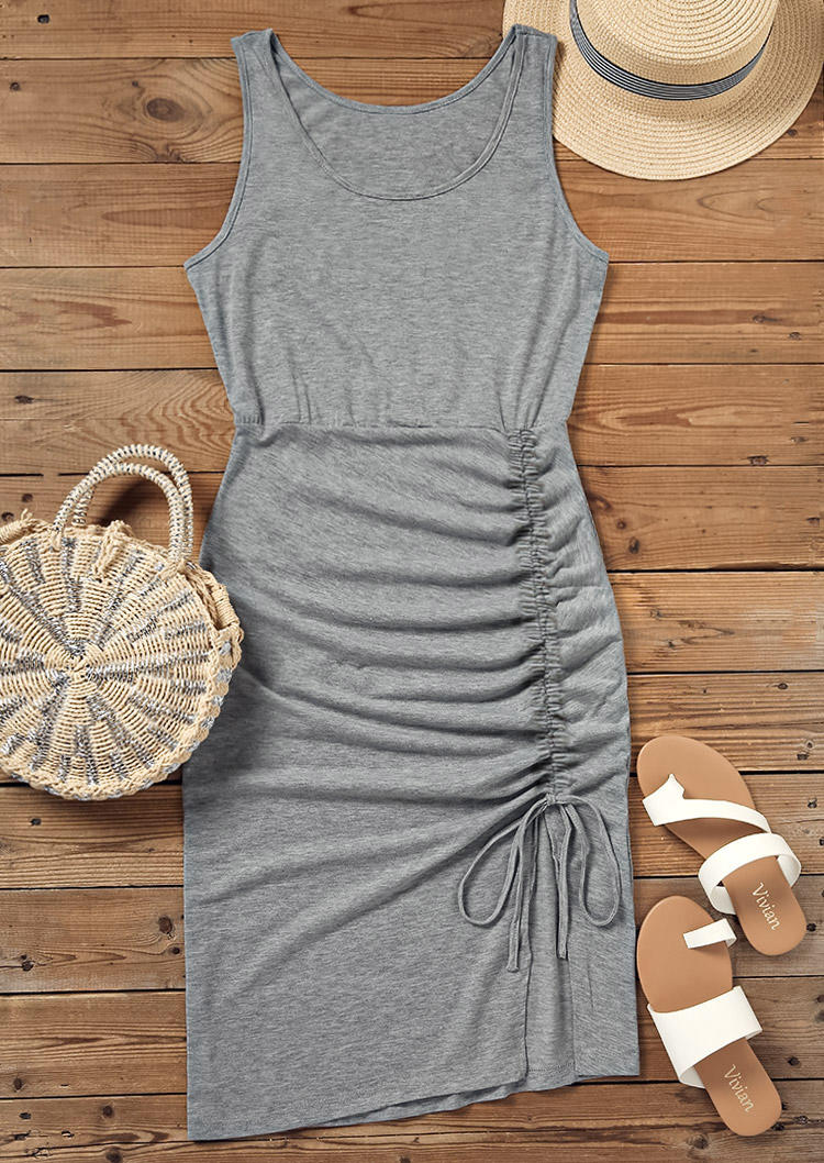 

Mini Dresses Drawstring Sleeveless O-Neck Split Mini Dress in Gray. Size