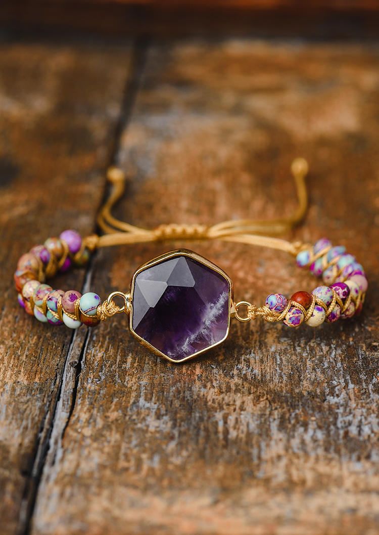 

Bracelet Hexagonal Beading Braid Adjustable Bracelet in Purple. Size