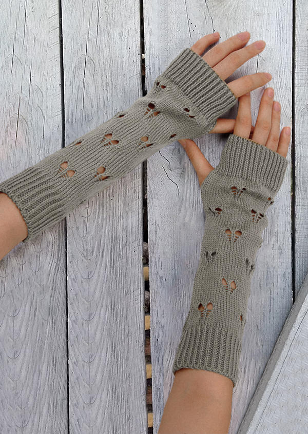 

Gloves Jacquard Hollow Out Fingerless Gloves in Gray. Size