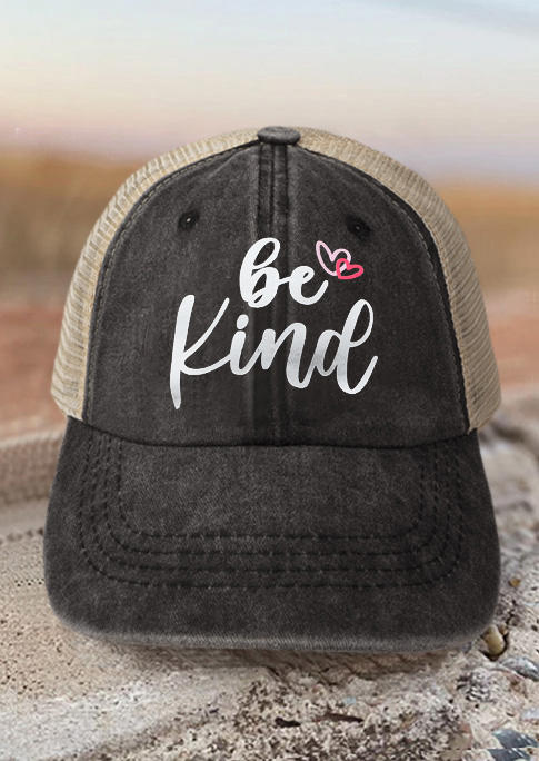 

Hats Be Kind Heart Mesh Criss-Cross Baseball Cap in Black. Size