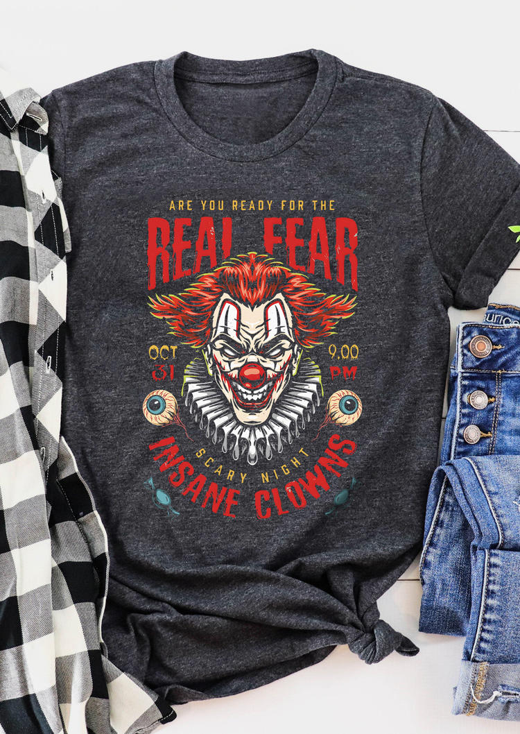

T-shirts Tees Are You Ready For The Real Fear Scary Night Insane Clowns T-Shirt Tee - Dark Grey in Gray. Size: L