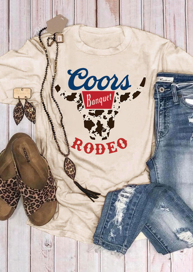 Coors Banquet Rodeo Cow Steer Skull T-Shirt Tee - Apricot