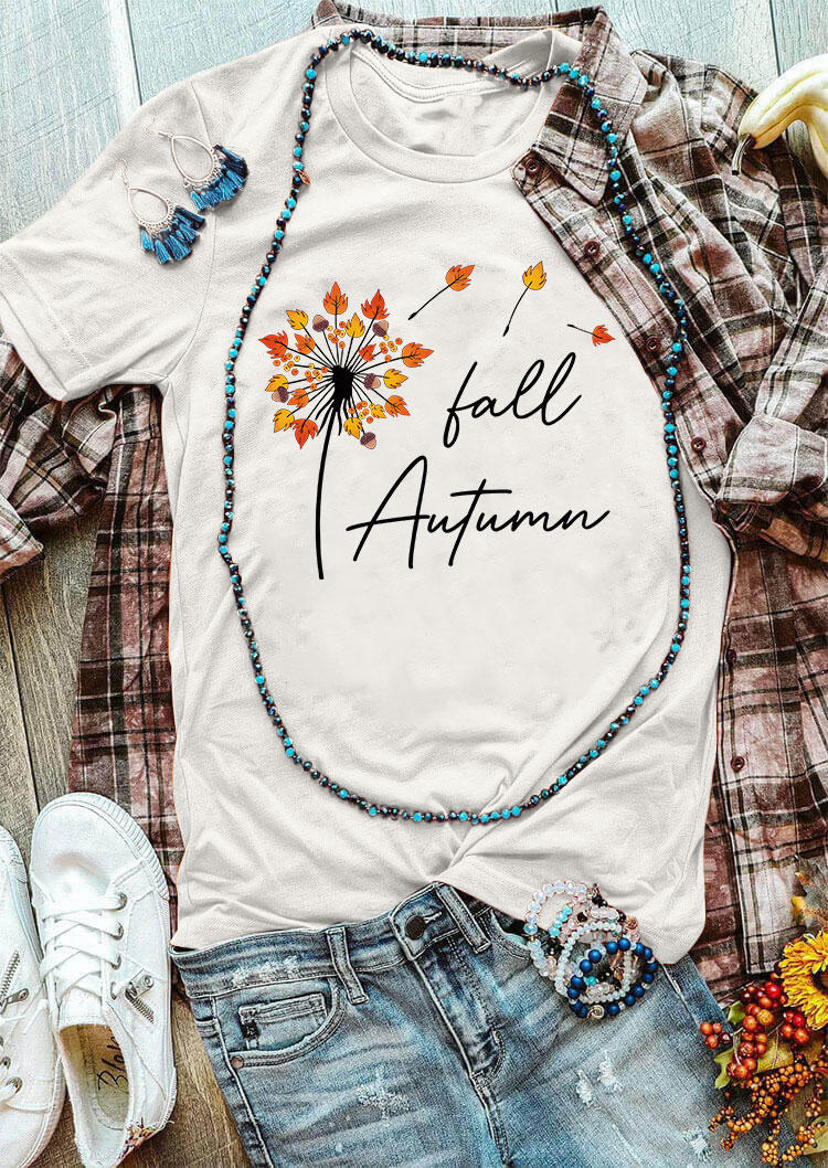 

T-shirts Tees Fall Autumn Leaf O-Neck T-Shirt Tee in White. Size