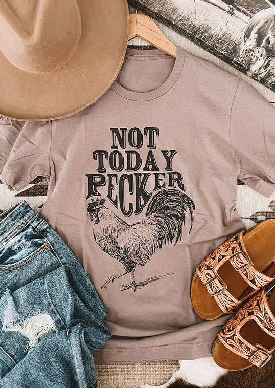 

T-shirts Tees Not Today Pecker Rooster O-Neck T-Shirt Tee - Light Coffee in Brown. Size