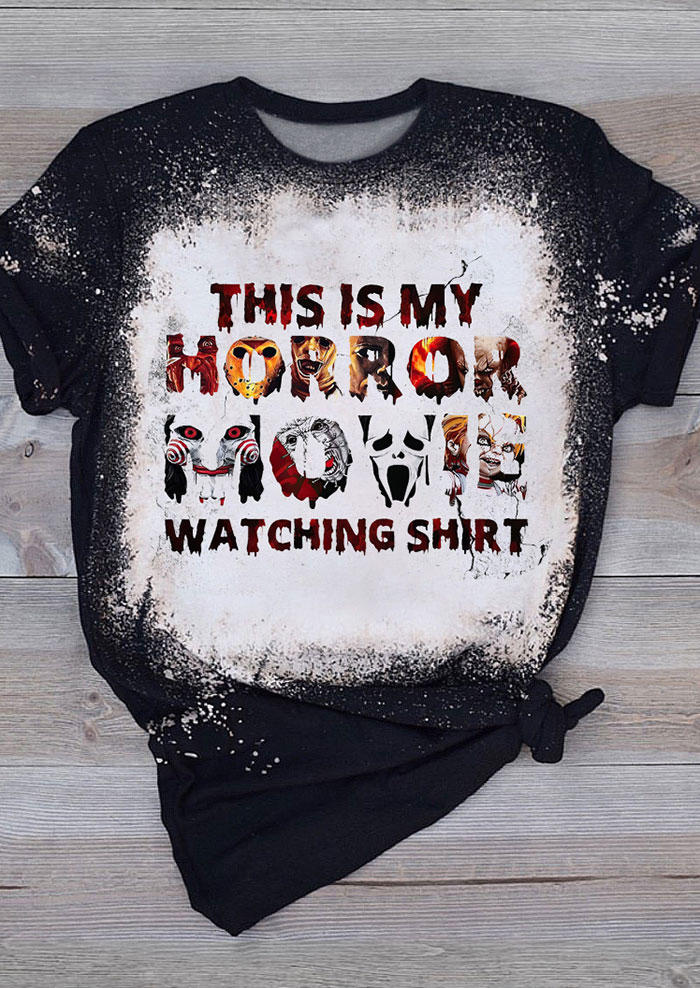 T-shirts Tees Halloween This is My Horror Movie Watching Shirt O-Neck T-Shirt Tee in Black. Size: L,S,XL