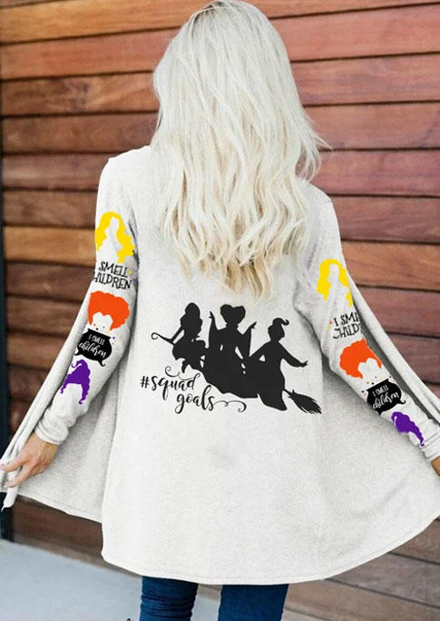 Cardigans Halloween Squad Goal I Smell Children Silhouette Cardigan in White. Size: M,S,XL