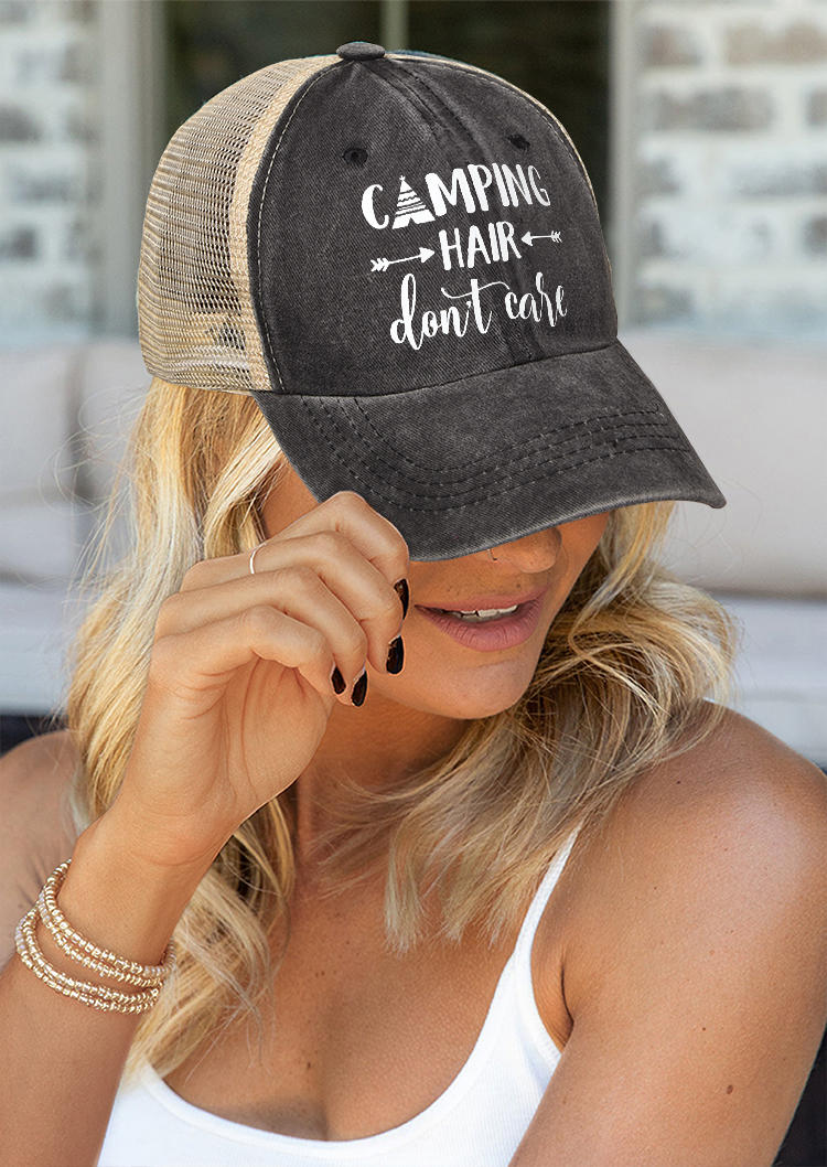 Hats Camping Hair Don't Care Baseball Cap in Black. Size: One Size