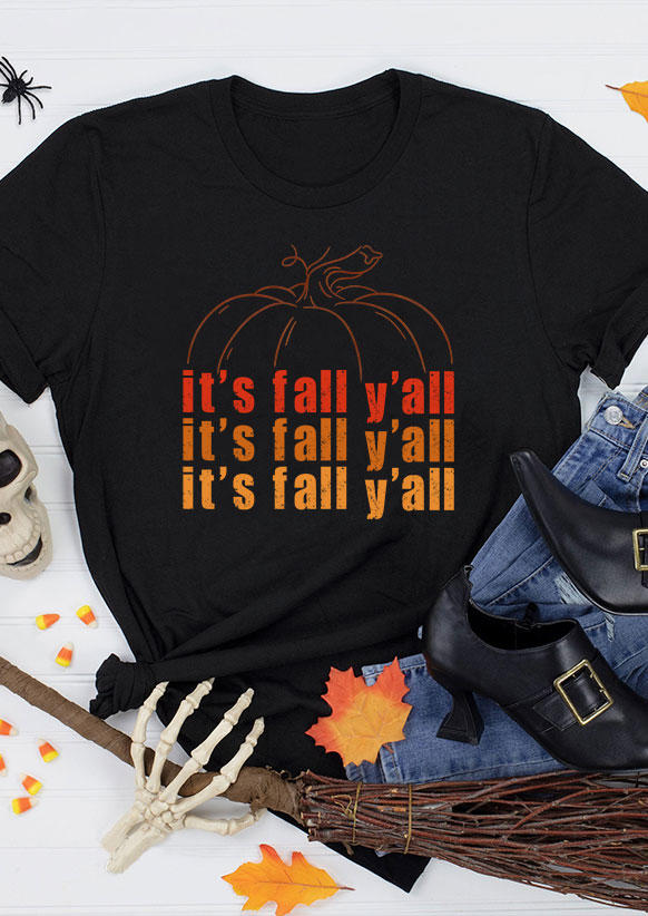 

T-shirts Tees It' Fall Y'all Pumpkin O-Neck T-Shirt Tee in Black. Size: ,XL
