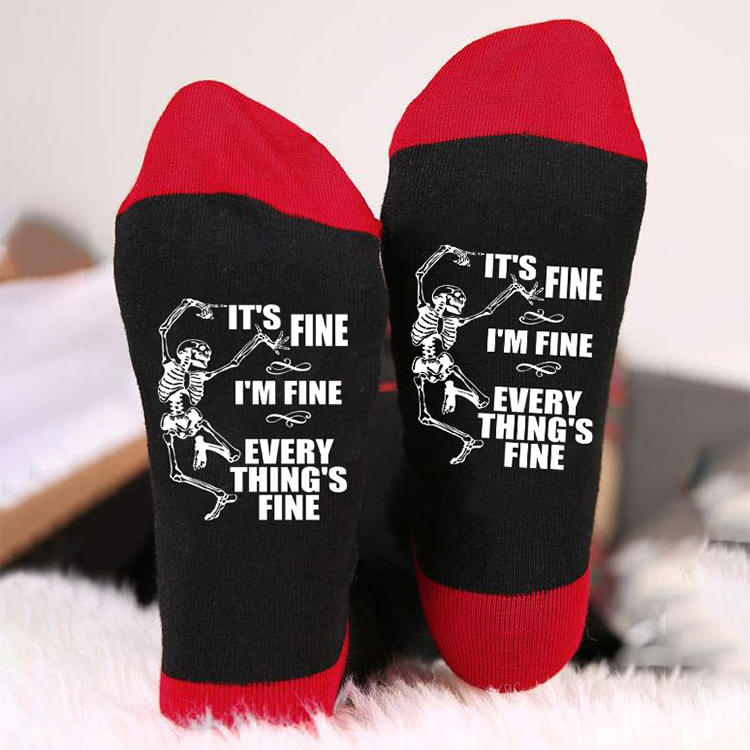 It's Fine I'm Fine Every Thing's Is Fine Skeleton Crew Socks - Black