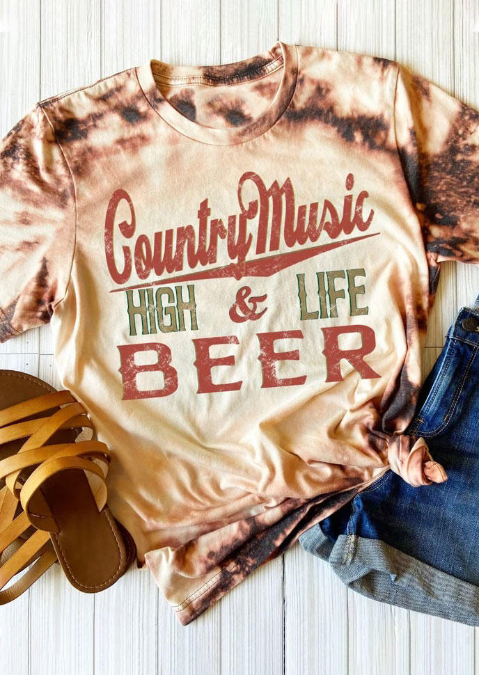 

T-shirts Tees Country Music High & Life Beer Bleached T-Shirt Tee in Multicolor. Size: ,M,L,XL