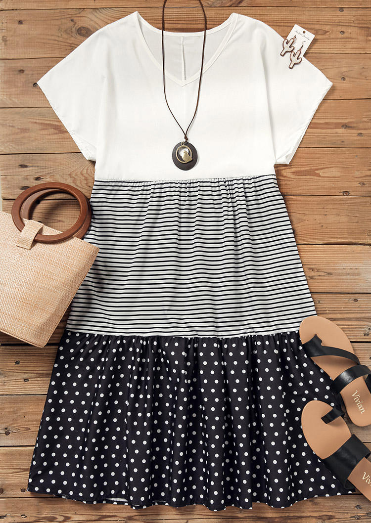 Mini Dresses Polka Dot Striped V-Neck Mini Dress in Multicolor. Size: L,S