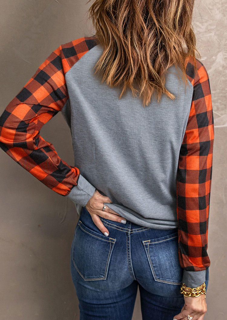 

T-shirts Tees Halloween Pumpkin Face Plaid Long Sleeve T-Shirt Tee in Gray. Size