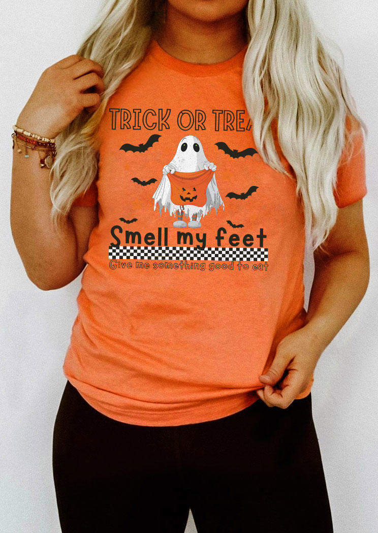 Halloween Trick Or Treat Smell My Feet Ghost T-Shirt Tee - Orange