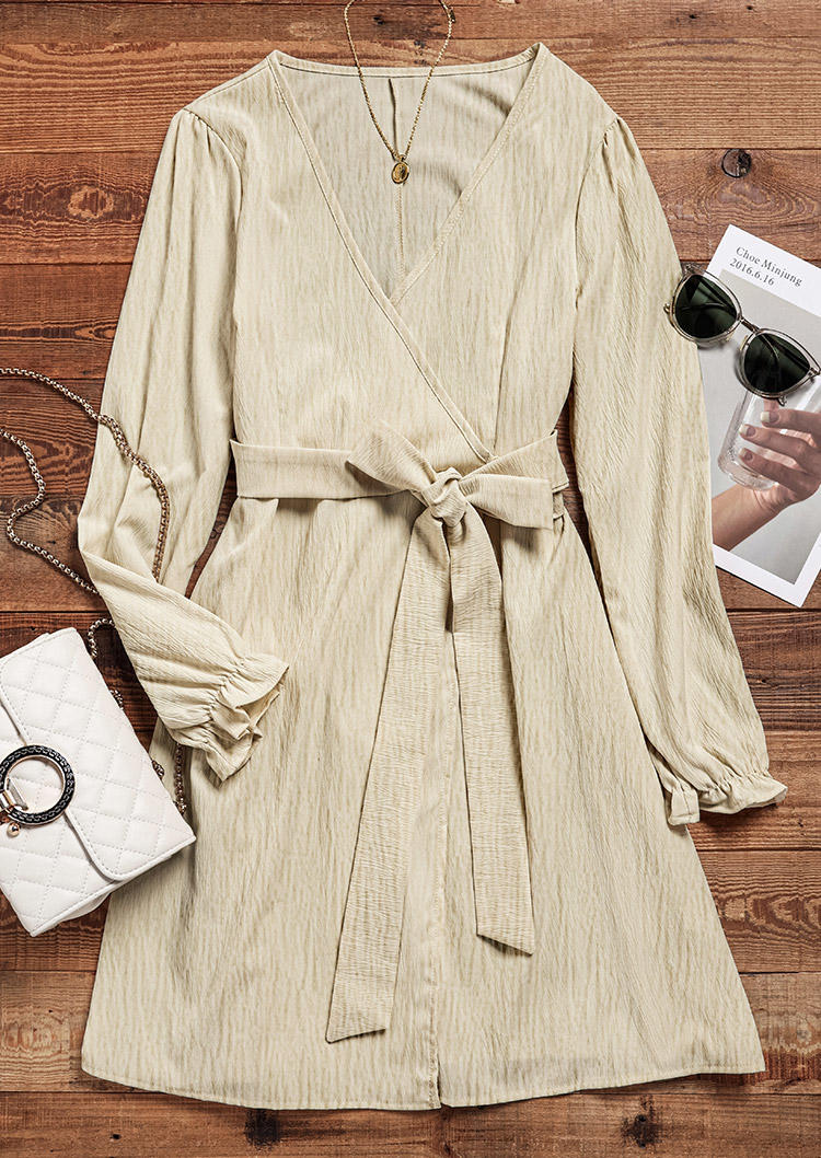 

Mini Dresses Wrap V-Neck Long Sleeve Mini Dress - Beige in Apricot. Size: L