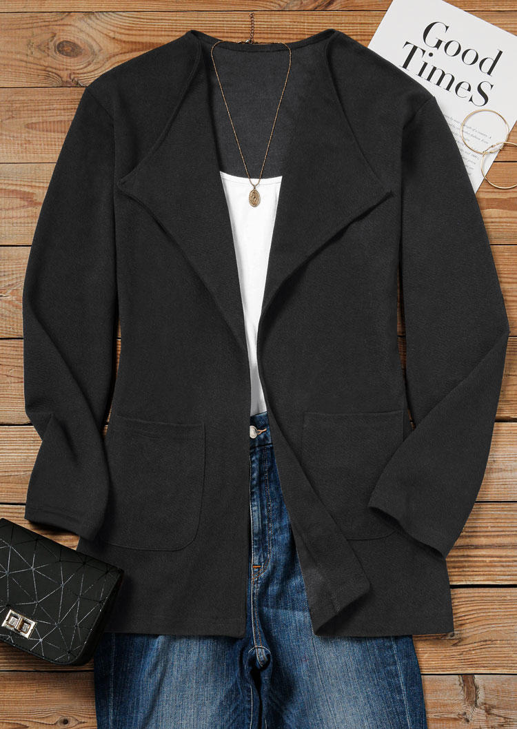 

Cardigans Pocket Long Sleeve Casual Cardigan in Black. Size