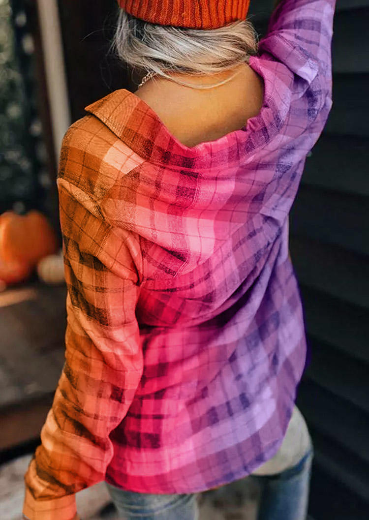 

Shirts Gradient Plaid Button Turn-Down Collar Shirt in Multicolor. Size
