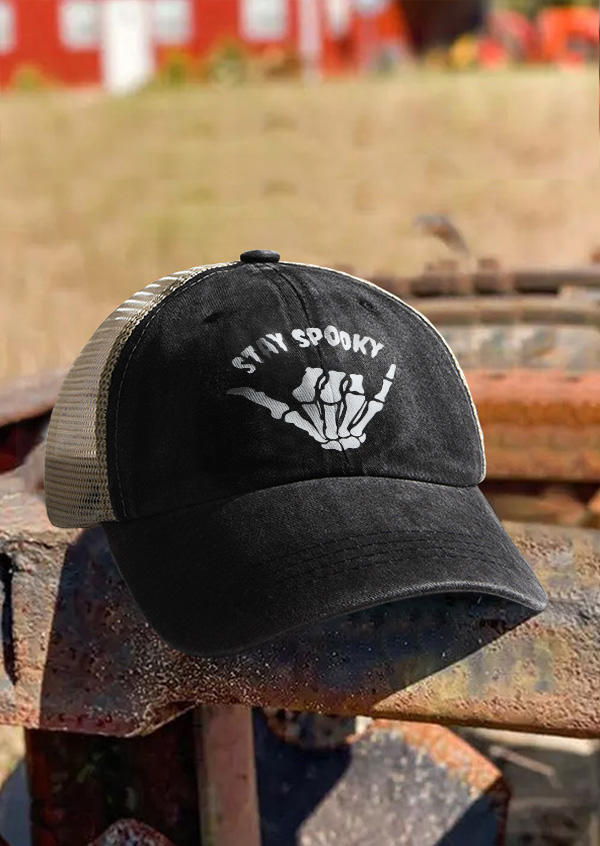 

Hats Stay Spooky Skeleton Hand Baseball Cap in Black. Size