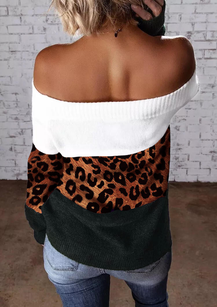 

Sweaters Leopard Color Block Off Shoulder Sweater in Multicolor. Size: L,M,,XL